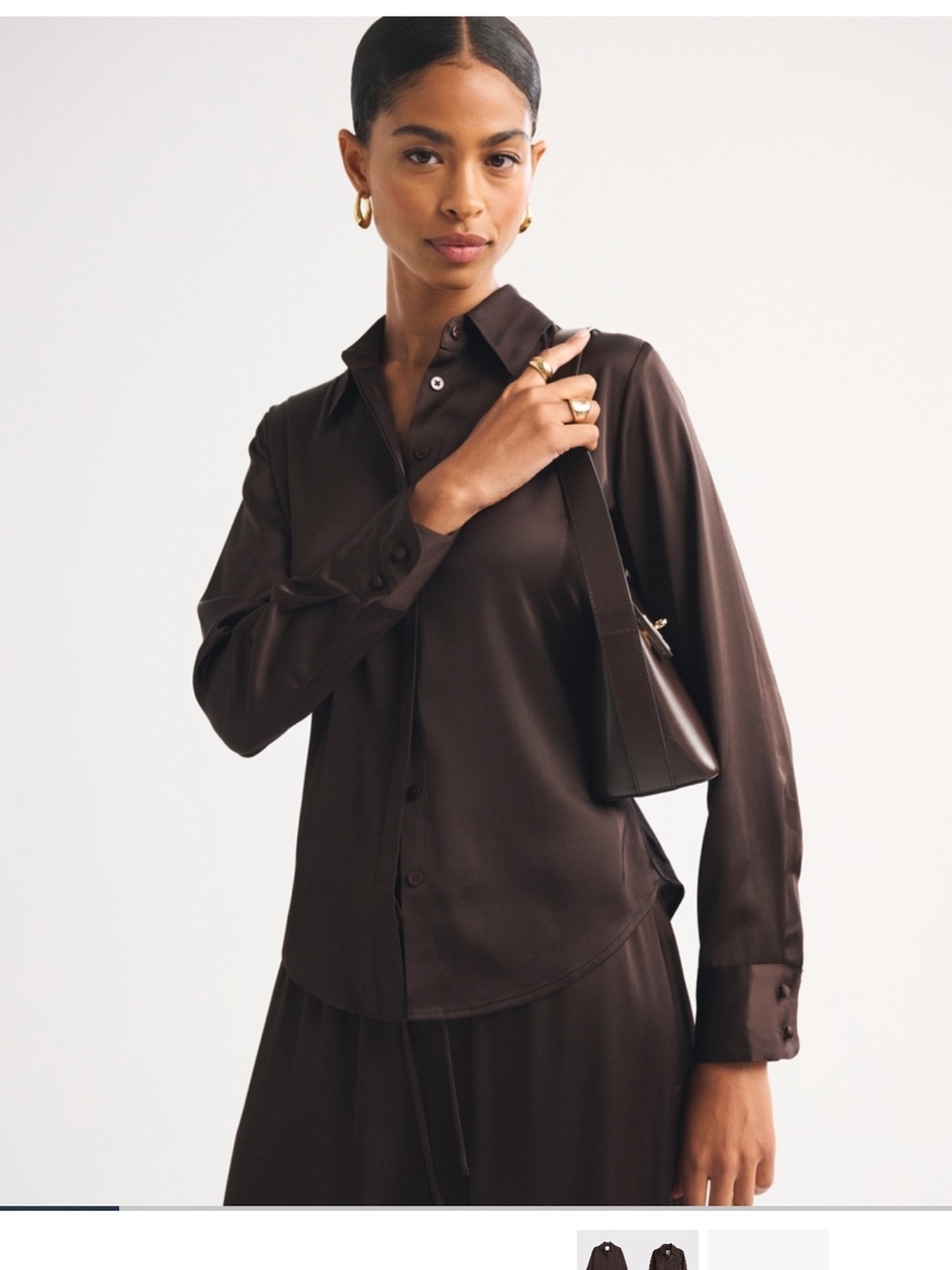 Abercrombie & Fitch Dark Brown Satin Button-Down Blouse